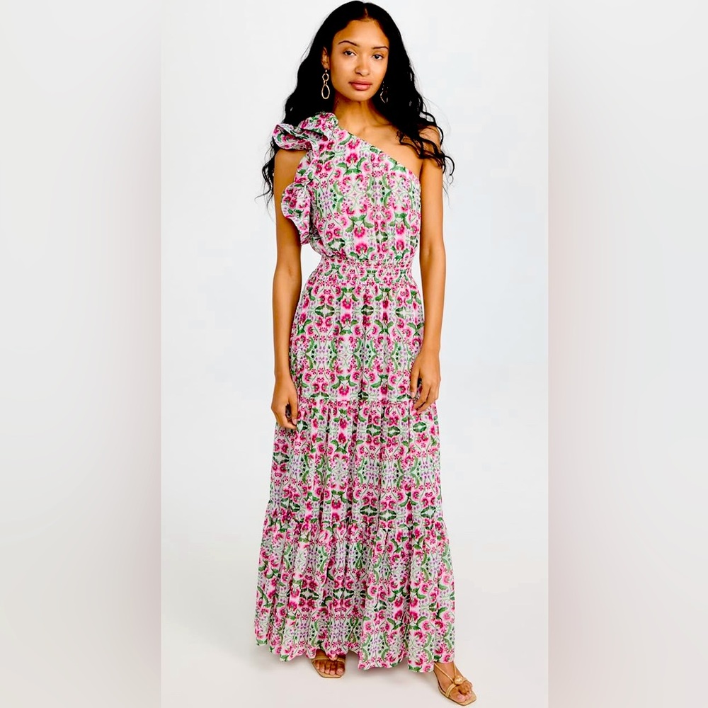 NWT MISA Ilaria One Shoulder Smock Waist Ruffle Maxi Floral Dress XS SOLD OUT